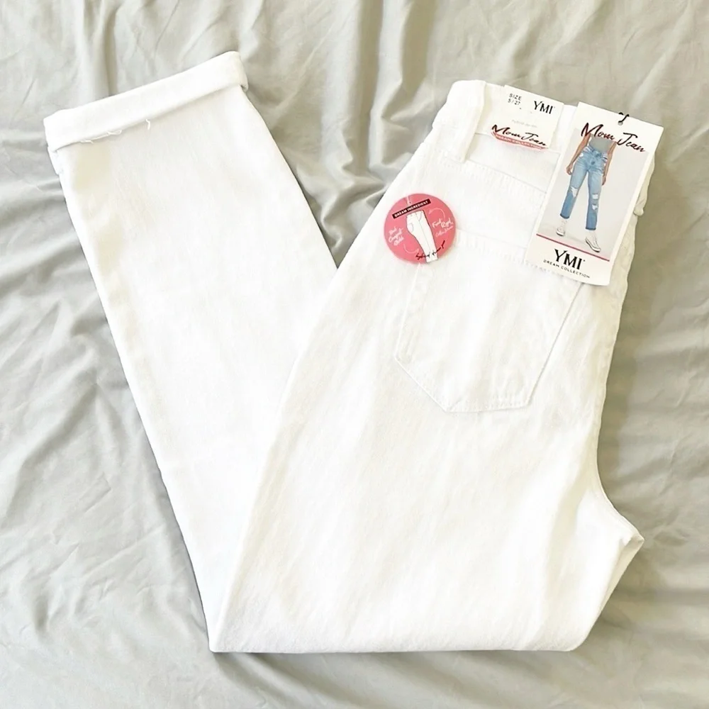 NEW YMI white distressed Mom Jean
